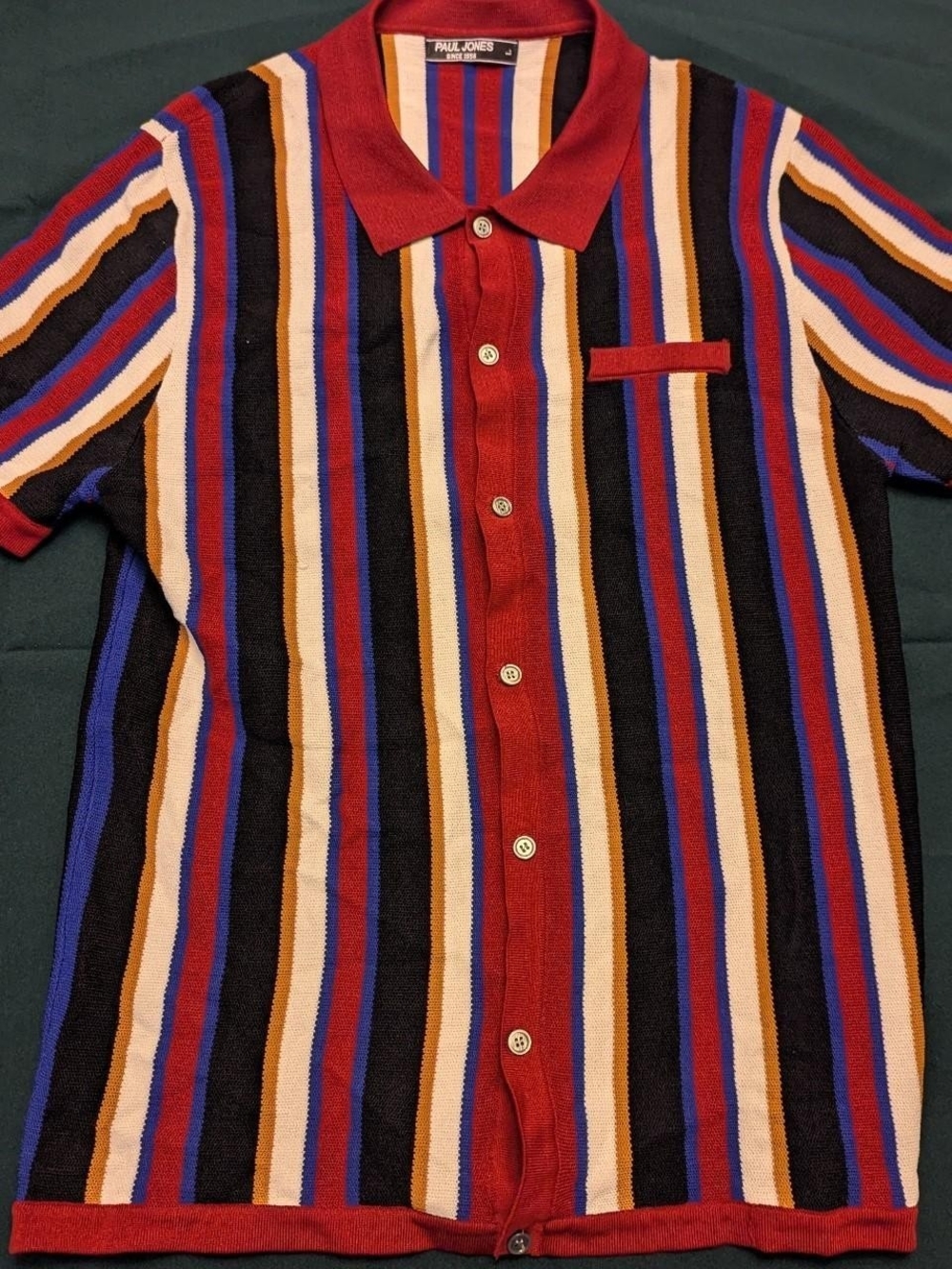 Paul Jones Men's Red Multi-Stripe Polo Dress Shirt